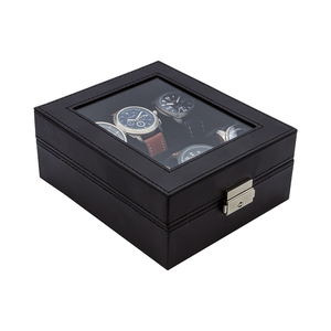 6 Slot PU Leather Watch Box Watch Box Storage with Real Glass Top Watch Box Organizer