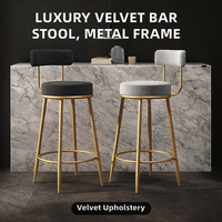 Tabouret de bar commercial moderne en tissu velours PU avec structure métallique, mobilier de bar nordique minimaliste pour la maison, luxueux, doré, pour salon