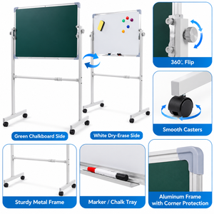 <span class=keywords><strong>Pizarra</strong></span> Magnética Reversible Verde y Blanca <span class=keywords><strong>con</strong></span> Soporte Móvil y Rotación de 360° °   Flip - Product Image 6