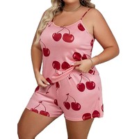 Pyjama femme grande taille personnalisé, décontracté et sexy, imprimé cerises, hauts licou et shorts, vêtements d'intérieur confortables
