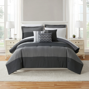 طقم مفارش سرير مريح منزلي أزرق أسود مقاس ملكينج فاخر 7 قطع بتخفيضات كبيرة - Product Image 2