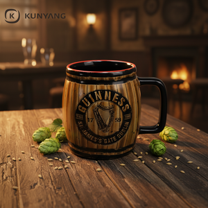 Chopes à bière créatives en forme de baril, en céramique, avec logo personnalisé OEM, type steins allemands, pour camping, fêtes, bars, souvenirs de la Coupe du Monde - Product Image 2