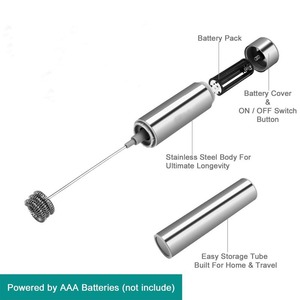 <span class=keywords><strong>Mousseur</strong></span> à lait électrique portatif - Fonctionne sur piles pour café, cappuccino, matcha - Fouet en acier inoxydable avec couvercle de protection - Product Image 3