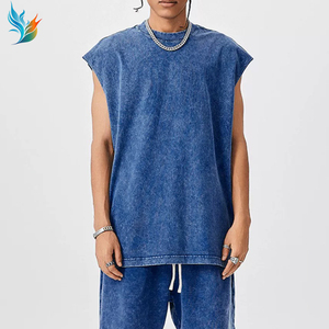 Ensemble décontracté pour <span class=keywords><strong>homme</strong></span>, débardeur et short en coton lavé, style streetwear, coupe ample, bleu assorti - Product Image 5
