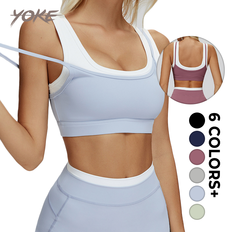 Yoke New Design in Stock Ladies Double Layer Straps High Elastic Spandex Fabric for Outdoor Sport Active-wear Yoga Top