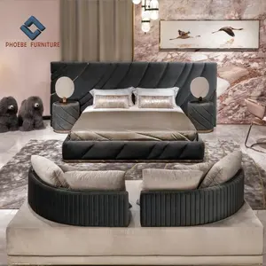 Bingkai Ukuran King Tempat Tidur Italia, Kelas Atas dengan Headboard dan Sofa Yang Serasi