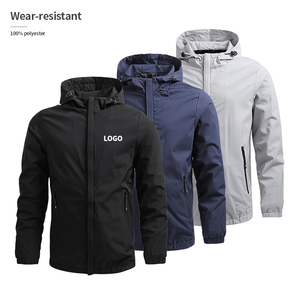 Men's Wear-Resistant Hooded Zip-up Jacket 100% Polyester Lightweight for Autumn Custom Print OEM Dyed with Front Logo - Product Image 1