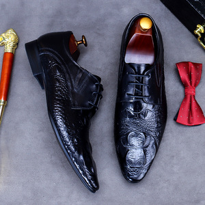 High-end quality crocodile-patterned men's business lace-up leather shoes, made of comfortable and luxurious leather <b>material</b> - Product Image 3