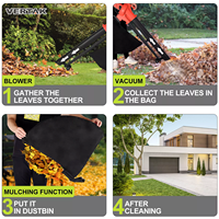 Vertak Souffleur de feuilles électrique 3 en 1 Souffleur de feuilles de jardin puissant à roulettes avec grand sac de collecte pour le nettoyage des feuilles d'automne