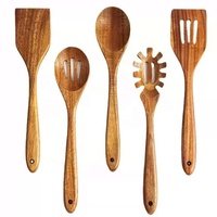 2025 vente en gros écologique 5 pièces ensembles d'outils de cuisson en bois tourneur à fente et accessoires de cuillère qui fuit