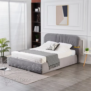 Juegos de Muebles de Lujo Modernos <span class=keywords><strong>para</strong></span> Dormitorio Marco de Cama King Size Doble <span class=keywords><strong>Matrimonial</strong></span> de Tela de Terciopelo Suave Marrón - Product Image 6