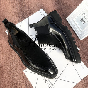 Botas Chelsea de punta puntiaguda con diseño patchwork para hombre - cuero genuino negro, suela gruesa, botín corto con cubrepiés - Product Image 6