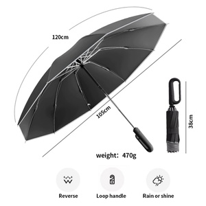 Parapluie pliable portable entièrement automatique avec boucle, protection UV et soleil, bande réfléchissante robuste, anneau de sécurité, vente en gros - Product Image 6
