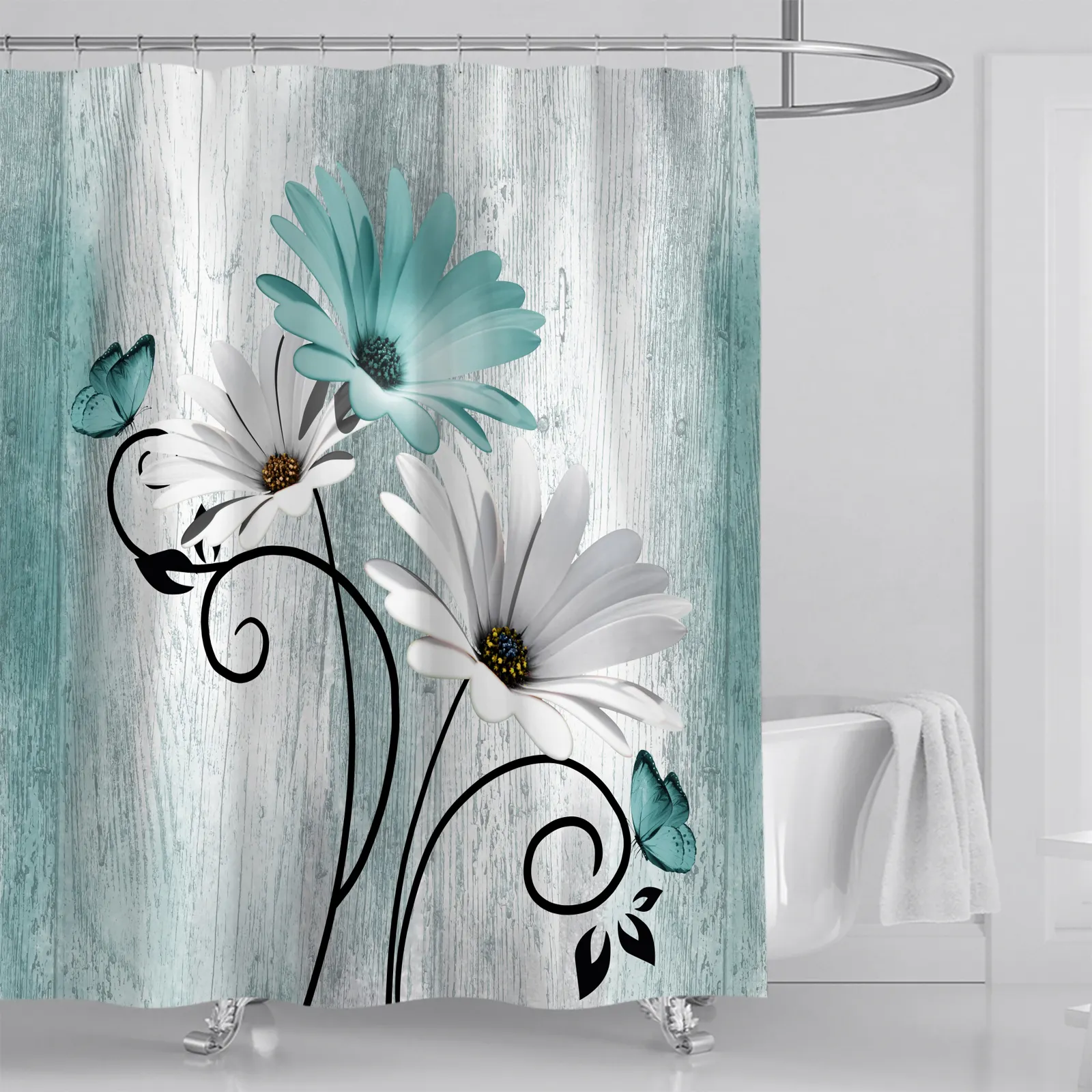 Daisy flower Shower Curtain Polyester Bath Curtain With Hook