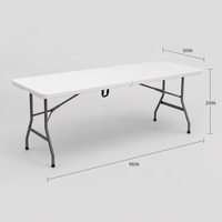Table pliante en plastique moulé par soufflage de 8 pieds, table de banquet robuste en HDPE pour événements, mariages, fêtes en plein air, camping, certifiée EN581 ISO