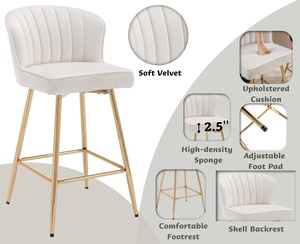 Luxe haut dossier Pub Island salle à manger <span class=keywords><strong>pivotant</strong></span> velours or Repose-pieds mariage maison chaises de bar tabourets pour comptoir de cuisine avec pieds en or - Product Image 5