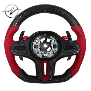<span class=keywords><strong>Volant</strong></span> de course en fibre de carbone avec écran LED antidérapant et surpiqûres en cuir rouge de la marque YZ pour G05 G20 G30 G2X G3X X5 - Product Image 1