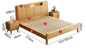 Modern Oak Solid Wood Soft <b>Bed</b> Platform King Size Storage Frame With <b>LED</b> Light USB Port Hotel Bedroom Set DE-0103 Premium Uphols - Product Image 4