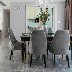 Luxury American Modern Luxury <strong>4</strong> - 6 Seater <strong>Grey</strong> Velvet <strong>Chairs</strong> Walnut Solid Wood Table <strong>Dining</strong> Table <strong>Set</strong> - Product Image 4