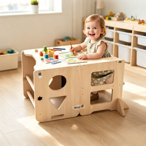 ODM OEM Wooden Children's Foldable Learning Tower Can Be Converted Into Table And Chair Kitchen Helper <b>Stool</b> - Product Image 3