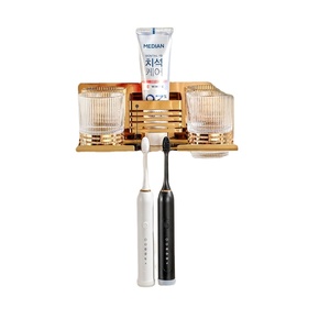 <b>Wall</b>-Mounted Brass <b>Toothbrush</b> <b>Holder</b> with Double Cup <b>Holders</b> Contemporary Luxury Bathroom Organizer Space-Saving Design - Product Image 1