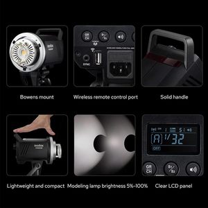 Godox-MS200V MS200-V Flash da Studio LED 200W Luce LED 2.4G GN53 5600K CCT con Lampada Modellante LED Attacco Bowens Stabilità di Alimentazione - Product Image 4