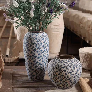 Decorazioni per la casa di lusso cinese vintage dipinto a mano fiore rustico moderno soggiorno decor vaso in ceramica