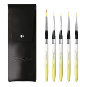 Art Supplier 5 Pieces Set Round Nylon Hair Metal Handle Artists Painting Brushes For Watercolor Gouache Oil Acrylic