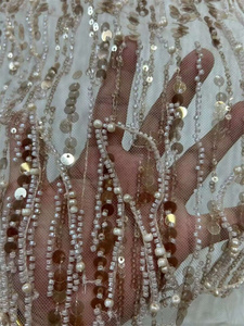 Tùy chỉnh đính cườm thêu rượu sâm banh sequin thêu ren vải với hạt tua rìa - Product Image 3