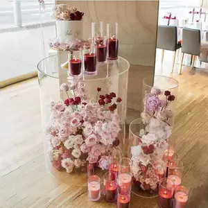 Hot Selling Acrylic Round Base White Acrylic Wedding Decoration Display Column for Weddings And Banquets