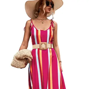 Back Stripe Strap Long Dress New Product Hot-sale Popular Sexy Summer Dress Polyester OEM Service Woven Simple Pencil Halter