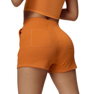 ใหม่กางเกงขาสั้นถักเอวสูงสำหรับผู้หญิงระบายอากาศได้ดีทรงหลวมชุดกีฬาลำลองสีส้มขนาดผู้ใหญ่ขนาดกลาง - Product Image 1