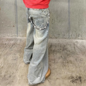 Streetwear Casual Fashion Style <b>Denim</b> Baggy Jeans Pants Custom Embroidery Rhinestone <b>Denim</b> Jeans for Men - Product Image 2