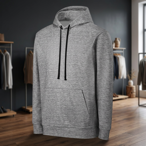<b>Men</b> <b>Grey</b> Regular Fit Hooded <b>Sweatshirt</b> Solid Color Casual Cotton French Terry Pocket Long Sleeve Autumn Wear - Product Image 4