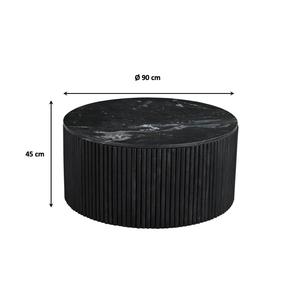Table basse ronde en marbre noir Solis |   Base en bois cannelé |   Meubles de luxe modernes pour la maison, le bureau, l'hôtel, le café, le restaurant OEM ODM - Product Image 2