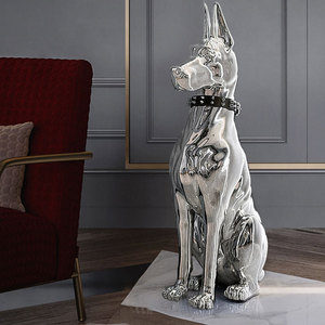Decoración Moderna para el Hogar, Artesanía de Resina, Estatua de Perro de Tamaño Real, Linda Estatua de <span class=keywords><strong>Dobermann</strong></span> de Resina con Color Plateado Cromado - Product Image 6