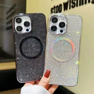 luxury diamond glitter phone case for iphone 15 14 13 12 11 wireless charge magnetic phone case design for iPhone 15 Pro max