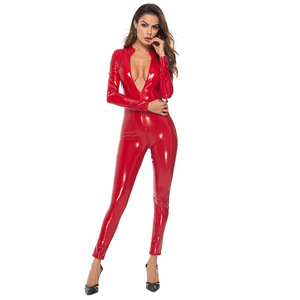 Salopette Sexy en cuir brillant à entrejambe <span class=keywords><strong>ouverte</strong></span> pour femme, <span class=keywords><strong>combinaison</strong></span> érotique en <span class=keywords><strong>Latex</strong></span> pour modeler, à Double fermeture éclair - Product Image 1