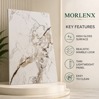 Panneau mural décoratif en PVC brillant MORLENX, marbre blanc gris rose beige, pour revêtement mural intérieur
