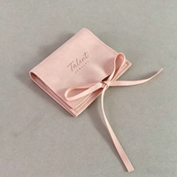 Pochette à bijoux en suède rose personnalisable avec logo, étui de voyage pliable en microfibre avec nœud en ruban pour l'affichage de bagues, colliers et boucles d'oreilles, vente en gros