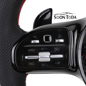 Volante de Fibra de Carbono con LED para <span class=keywords><strong>Mercedes</strong></span> <span class=keywords><strong>Benz</strong></span> W205 W212 W213 W222 S550 GLA X156 GLC63 AMG, Negro, Cuero Semiperforado - Product Image 4