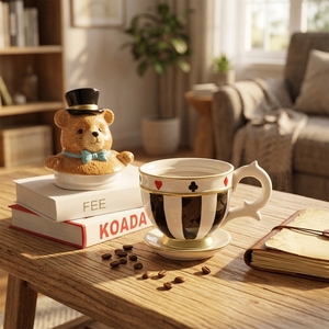 Redeco Pot de rangement en céramique fantaisie en forme d'ours Chapeleur fou et tasse à thé, thème Alice au pays des merveilles, cadeau, vente en gros, décoration personnalisée - Product Image 1