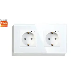 YIERYI Tuya Smart Life 16A Glass Panel Timing EU Smart Wifi Double Wall Socket For Yandex Google Alexa