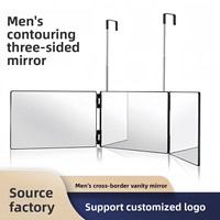 Miroir de Maquillage Pliant Réglable et Réversible à Trois Volets en ABS et Aluminium avec LED pour Salon de Beauté - Vente Transfrontalière