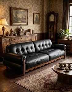 Sofá Chesterfield Tradicional de Cuero Genuino de Tres Plazas con Respaldo Acolchado, Brazos Enrollados y Patas de Madera para Sala de Estar - Product Image 5