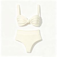 OEM Fabrikant Op Maat Gemaakt Effen/Geprint Kleur Bikini Set Voorknoop Twist Top Brede Band Hoge Taille Hoge Snit Tweedelig Zwempak