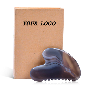 Logo personnalisé 100% véritable agate grise naturelle outil de Guasha pour le visage gris Jade <span class=keywords><strong>Gus</strong></span> Sha pierre masseur soins de la peau du visage Gua Sha avec dents - Product Image 1
