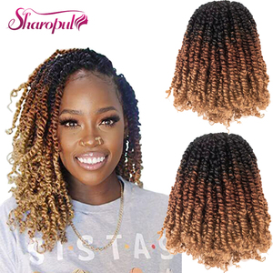 Extensions de cheveux synthétiques pré-bouclées pour tresses bohèmes courtes Ombré Marron, pour tressage au crochet Passion Twist - Product Image 1