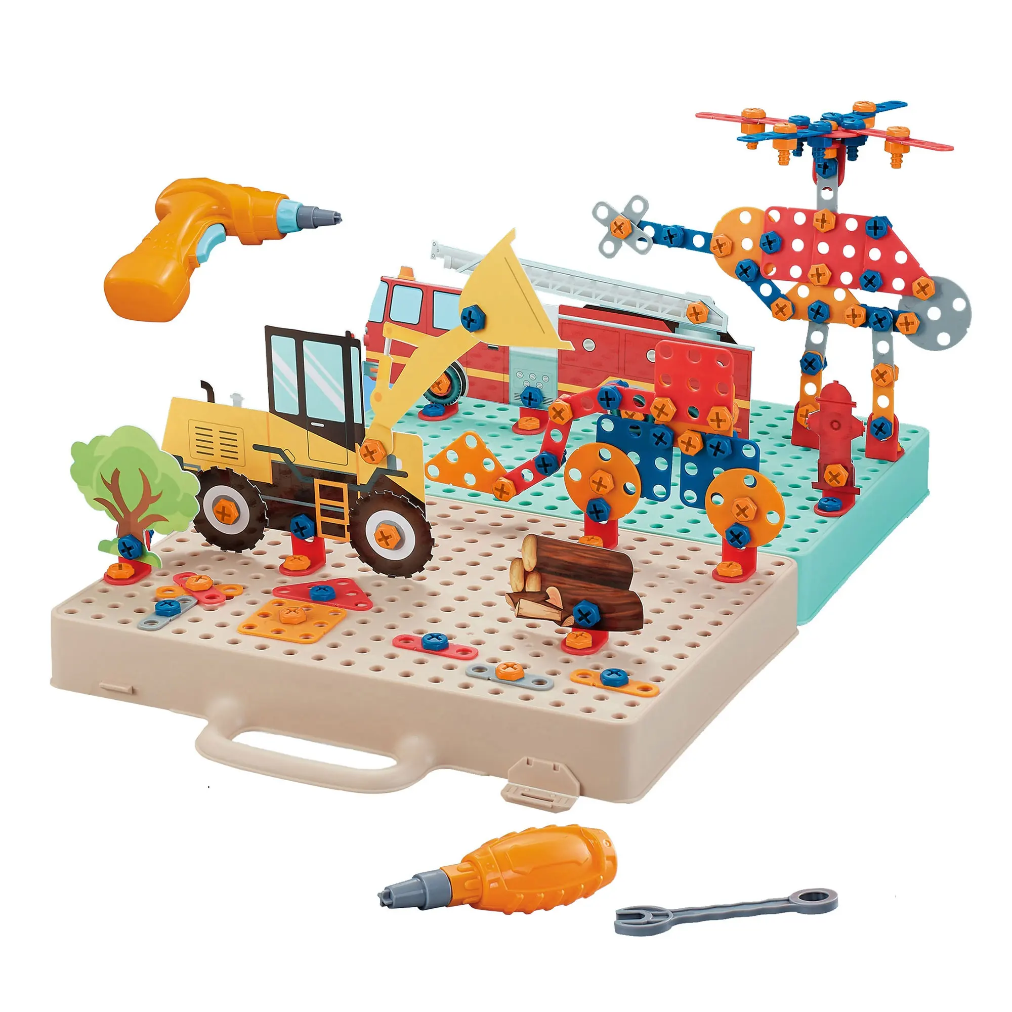 331PCS Kids DIY STEM Engineering Learning Kit with Various Shapes 3D Screw Electric Drill Puzzle Set Creative Puzzle for Kids