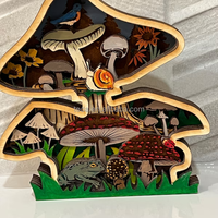 Panneau de table 3D en bois superposé motif forêt de champignons, kit d'artisanat en bois brut pour projet artistique DIY, décoration d'étagère et cadeau